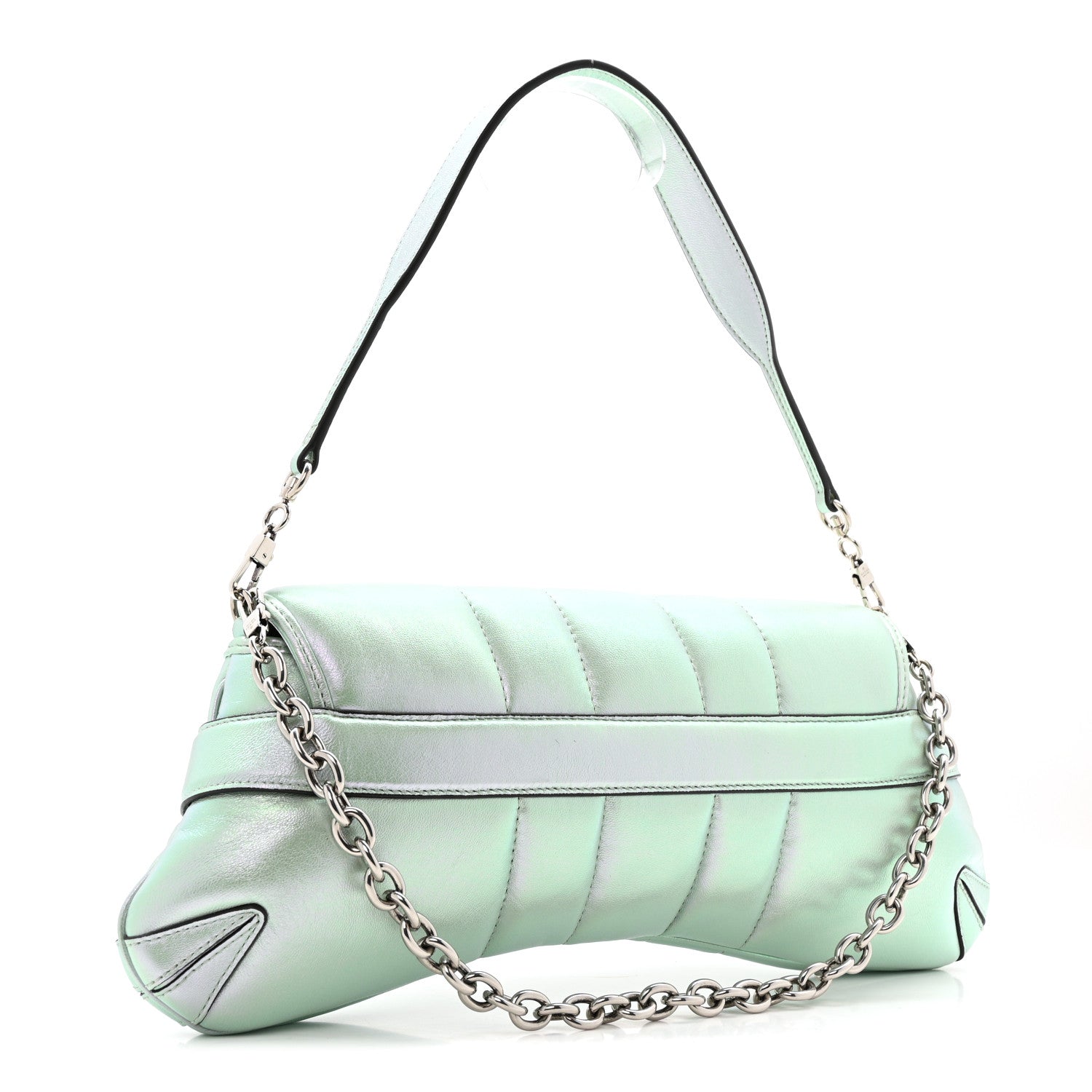 Gucci Iridescent Nappa Vertical Matelasse Medium Maxi Horsebit Chain Shoulder Bag Iridescent Salvy Green 3 of 12