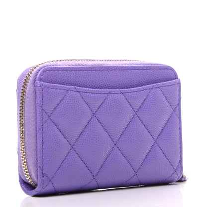 Chanel Caviar Quilted Zip Around Coin Purse Wallet Purple 3 of 9