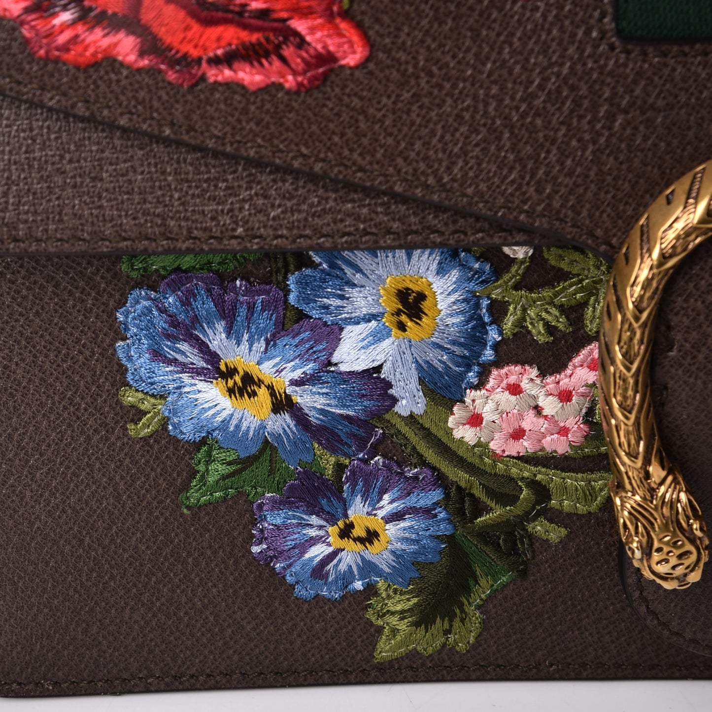 Calfskin Web Floral Embroidered Medium Dionysus Shoulder Bag New Acero