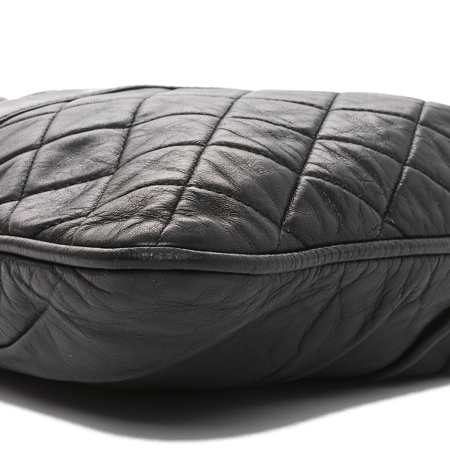 Lambskin Quilted Pile Ou Face Drawstring Bag Black