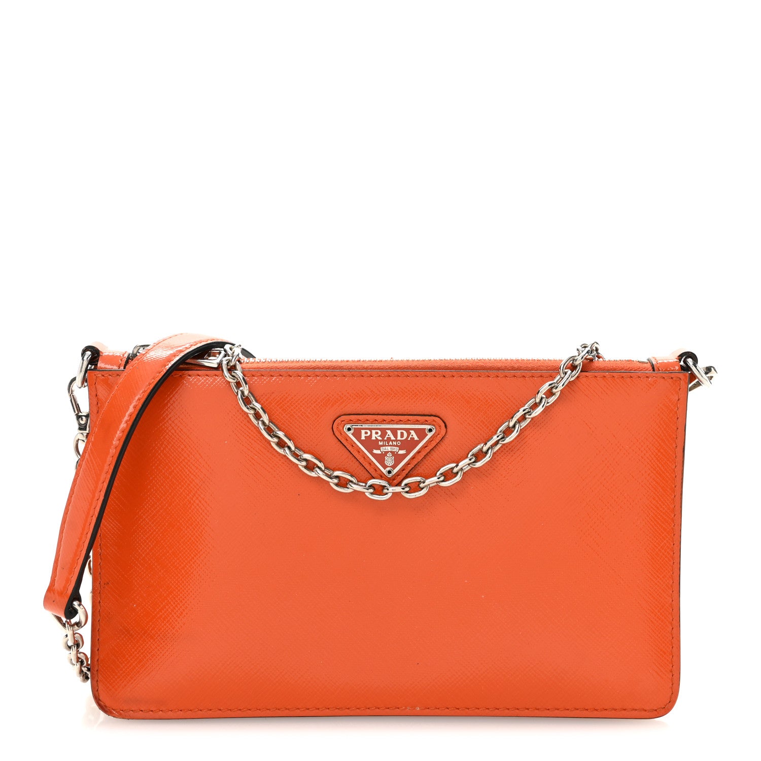 Prada Saffiano Vernice Chain Crossbody Bag Papaya 1 of 11