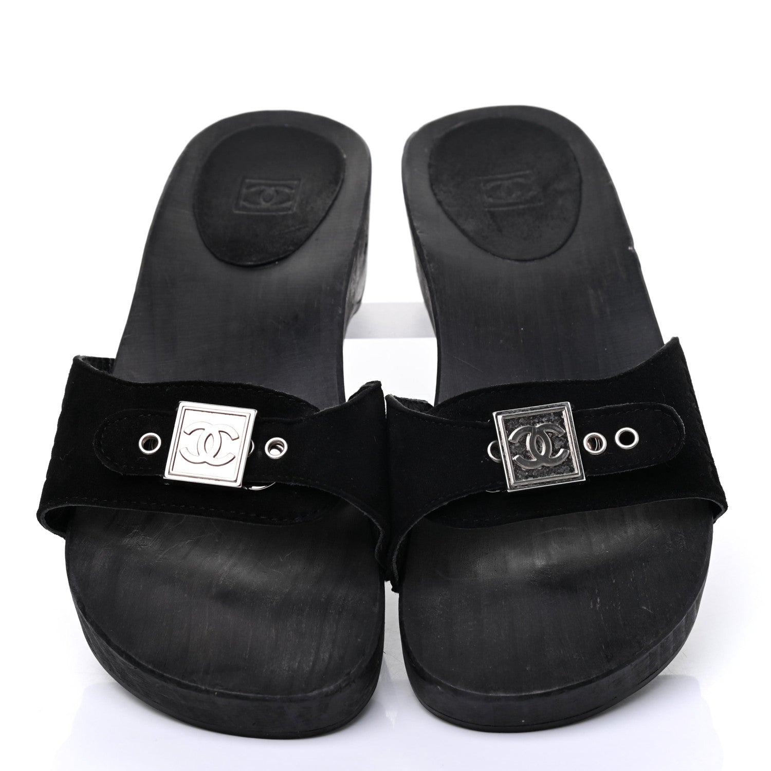 Chanel Suede CC Buckle Clogs 38 Black 8 of 16