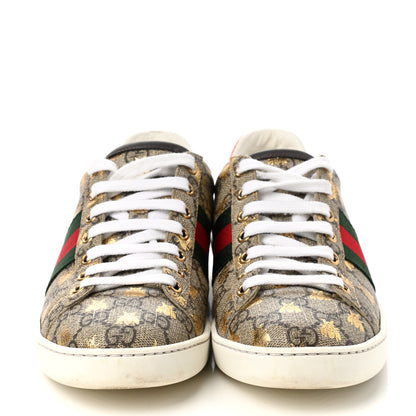 Gucci GG Supreme Monogram Bees Ayers Web Womens Ace Sneakers 37 Beige Oro Green Red 2 of 10