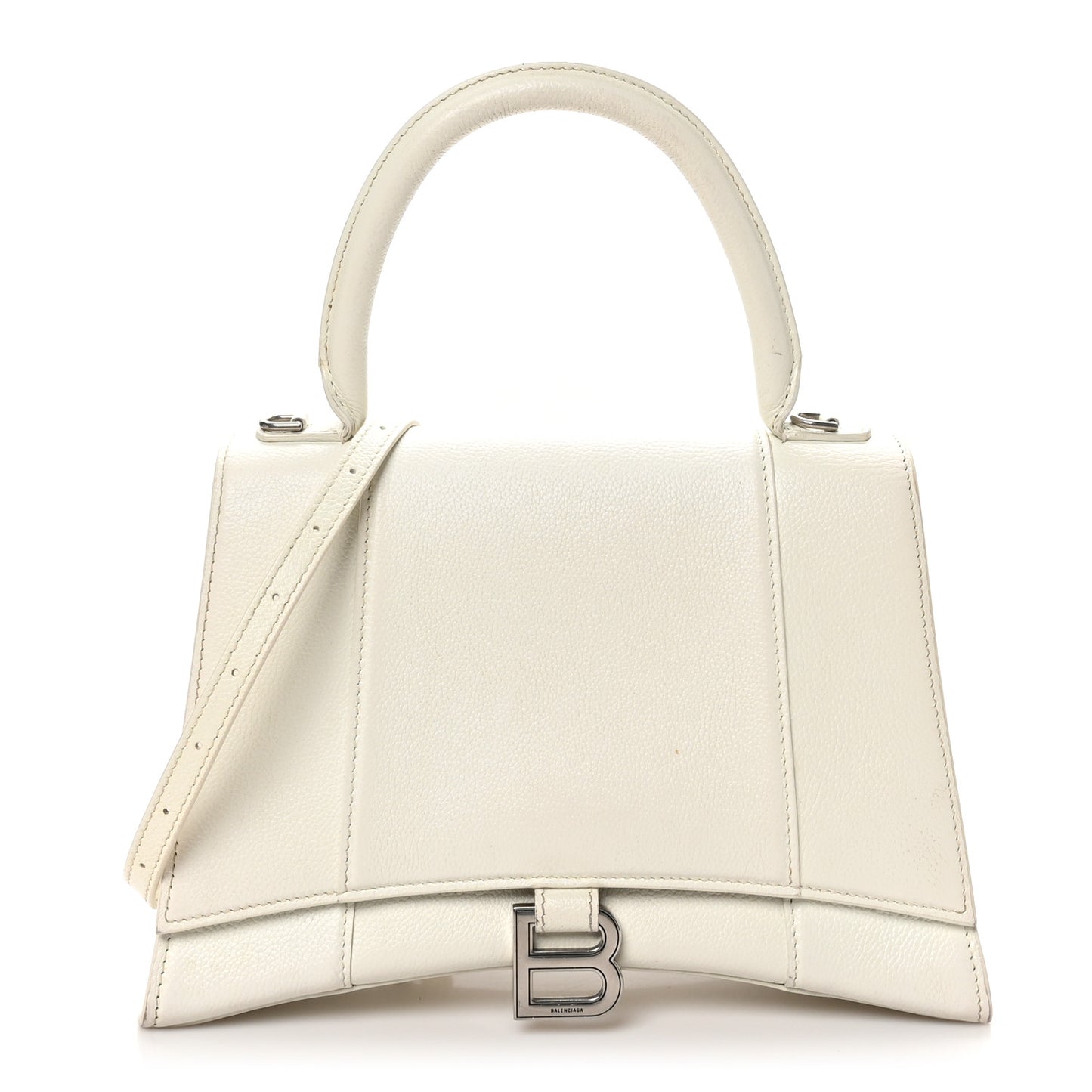 Grained Calfskin Medium Hourglass Top Handle Bag White