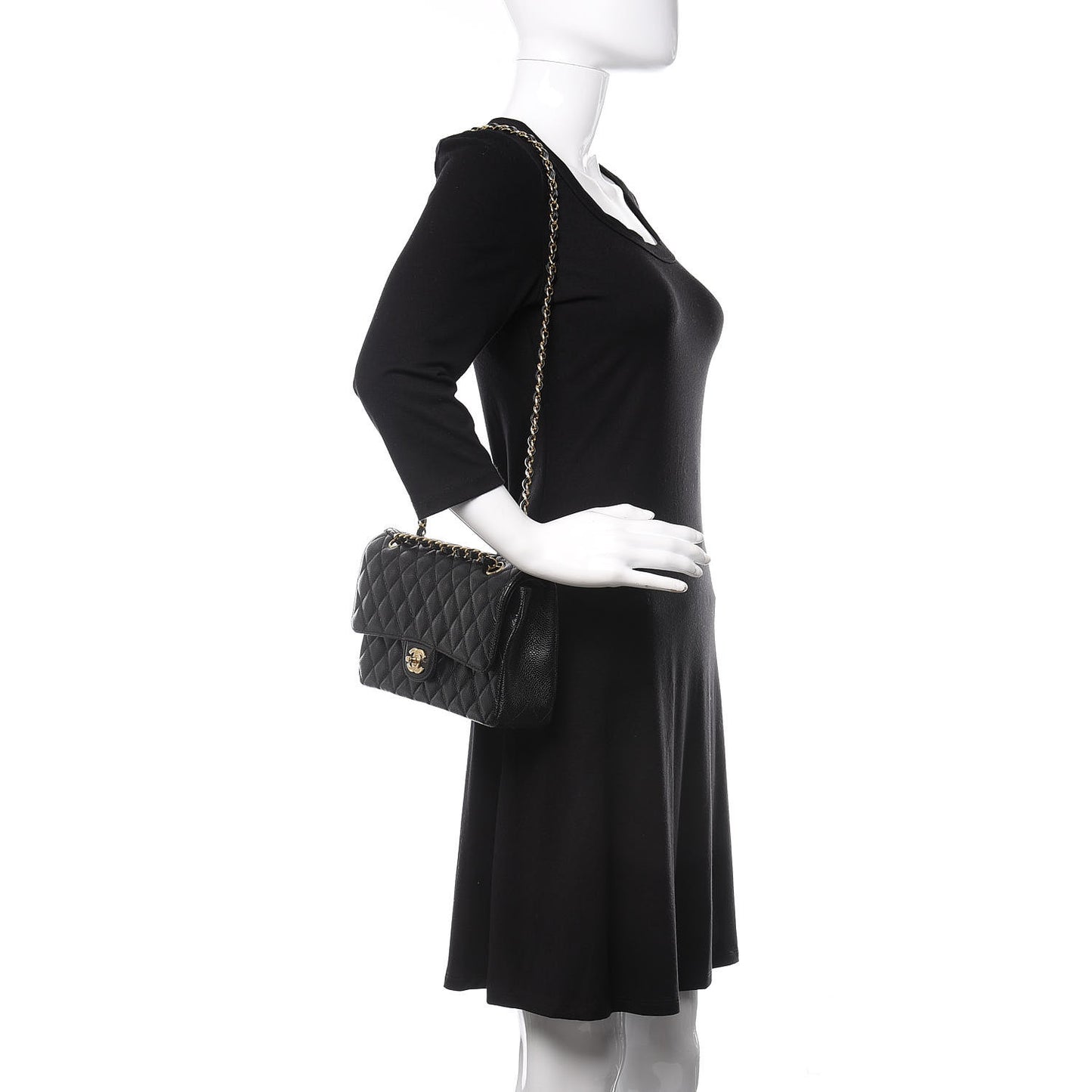 Caviar Quilted Medium Double Flap Black