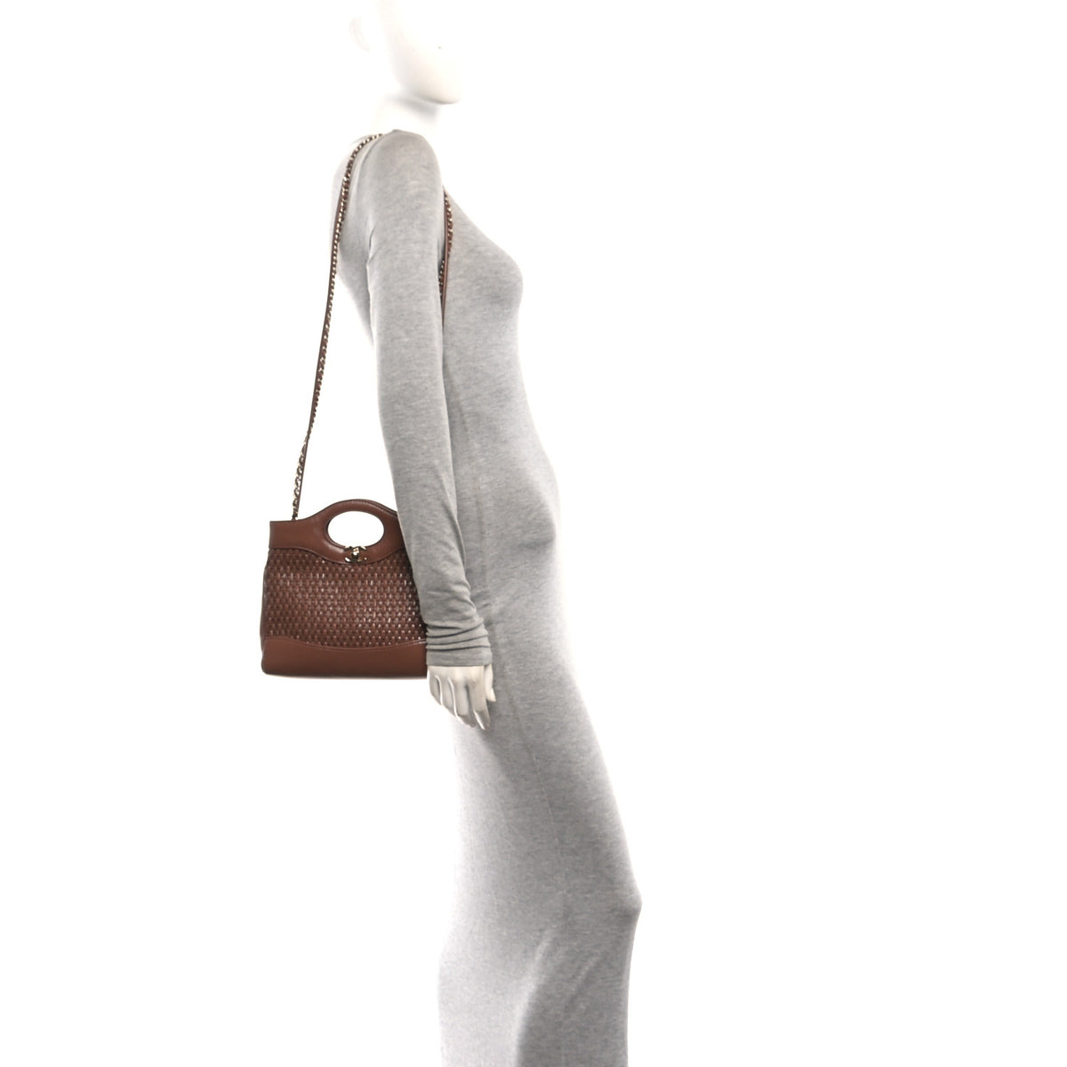 Shiny Lambskin Patent Calfskin Quilted Mini 31 Shopping Bag Brown