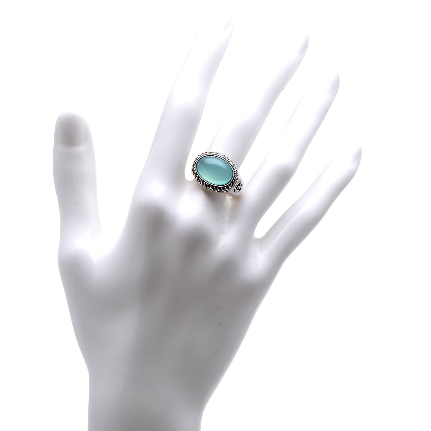 Sterling Silver Diamond Chalcedony Signature Oval Ring 53.5 6.5