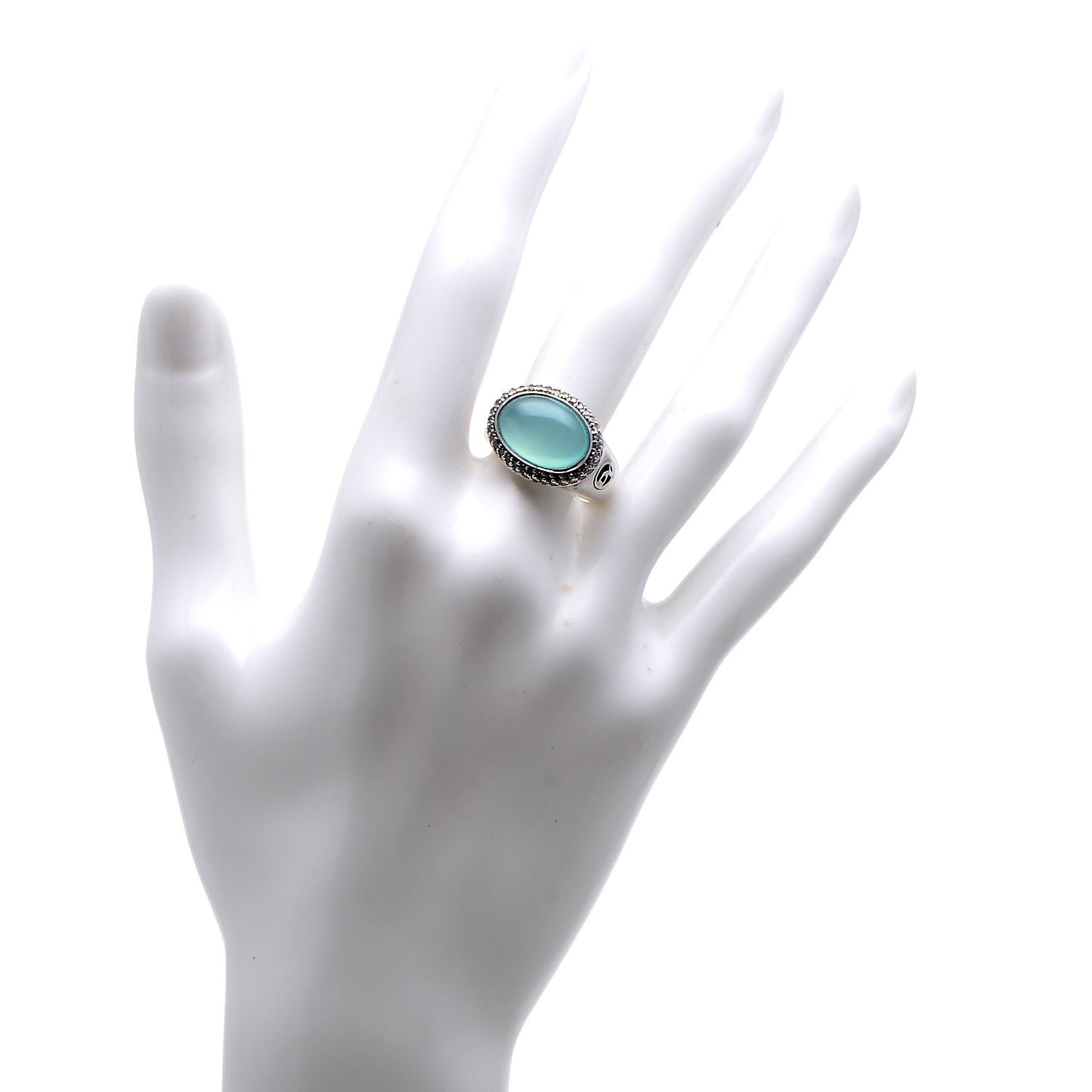 David Yurman Sterling Silver Diamond Chalcedony Signature Oval Ring 53.5 6.5 2 of 7