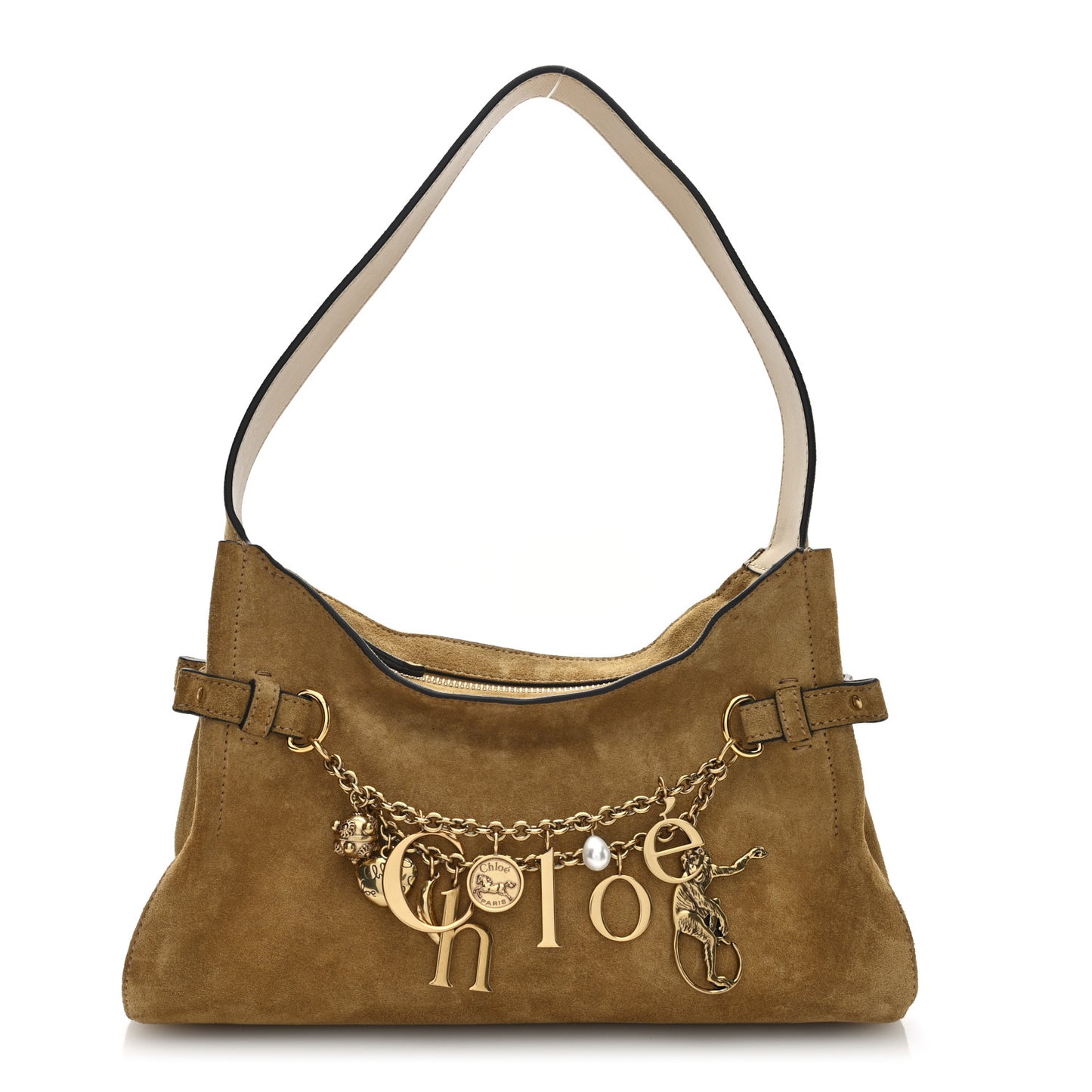 Suede Charms Hobo Bag Gold Khaki