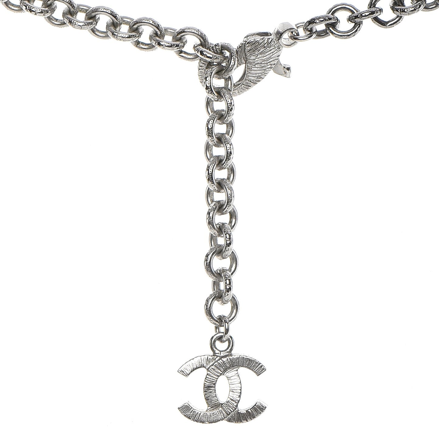 Crystal CC Smiley Emoji Pendant Necklace Silver Black