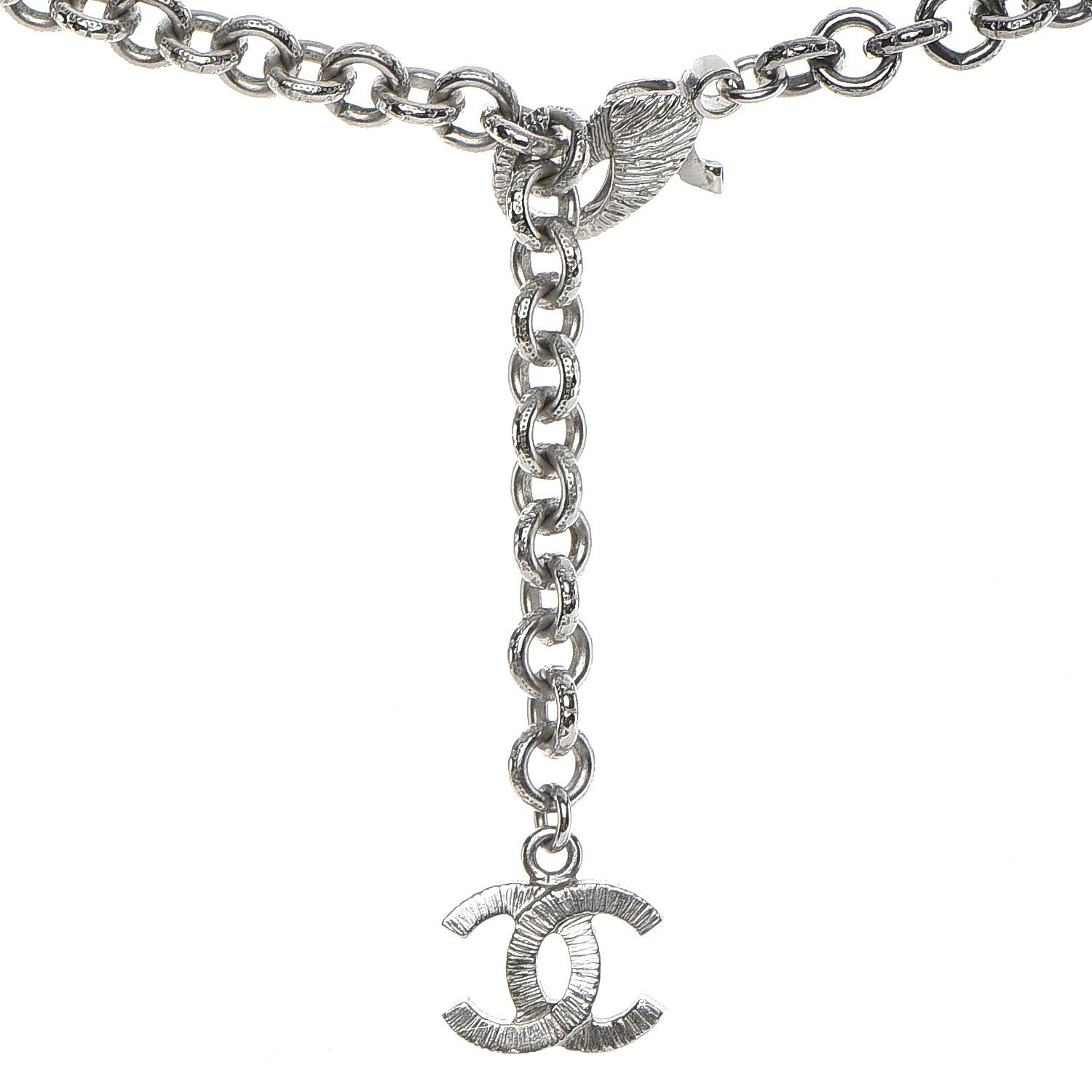 Chanel Crystal CC Smiley Emoji Pendant Necklace Silver Black 4 of 6