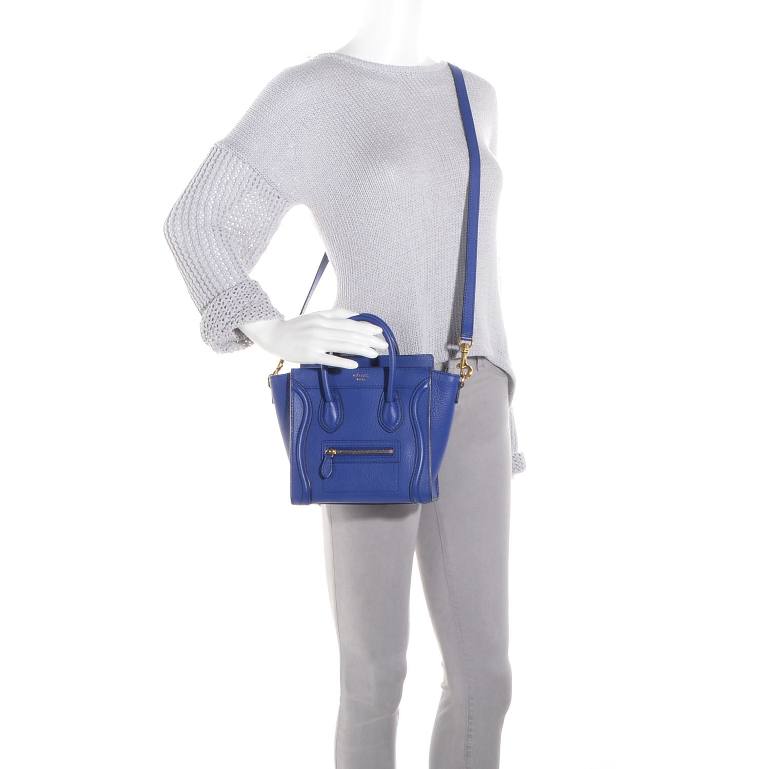 Celine Drummed Leather Nano Luggage Indigo 2 of 8