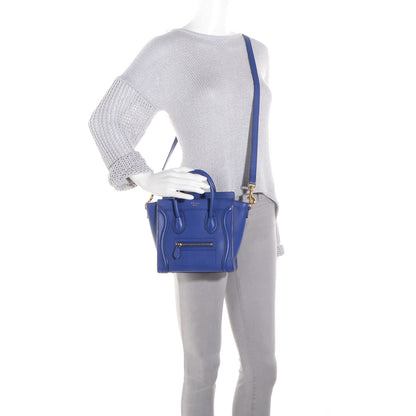 Celine Drummed Leather Nano Luggage Indigo 2 of 8