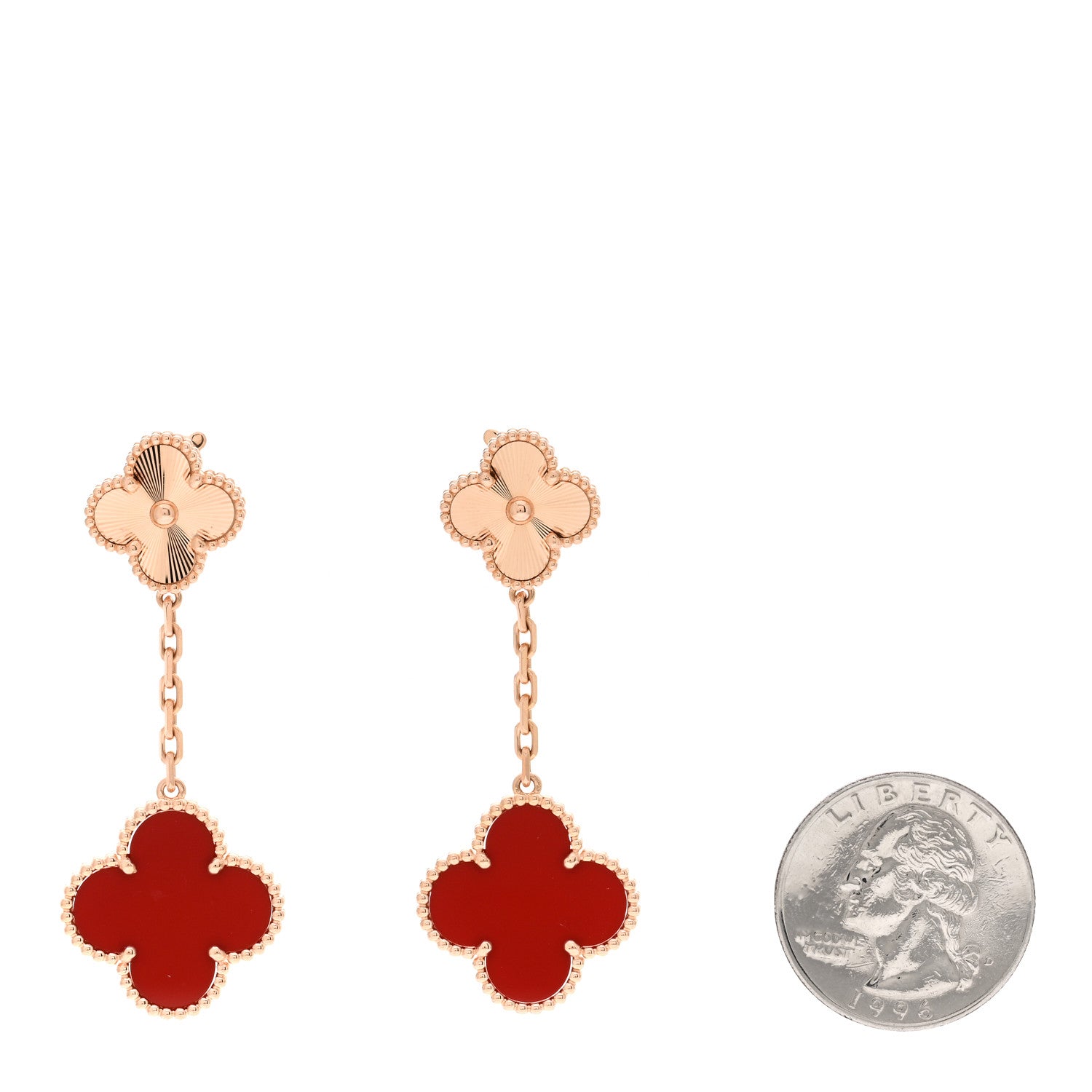 Van Cleef & Arpels 18K Rose Gold Guilloche Carnelian 2 Motifs Magic Alhambra Clip On Earrings 2 of 4