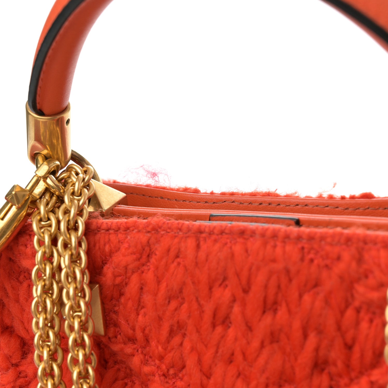 Valentino Garavani Wool Woven Small Roman Stud The Handle Bag Titian 15 of 16