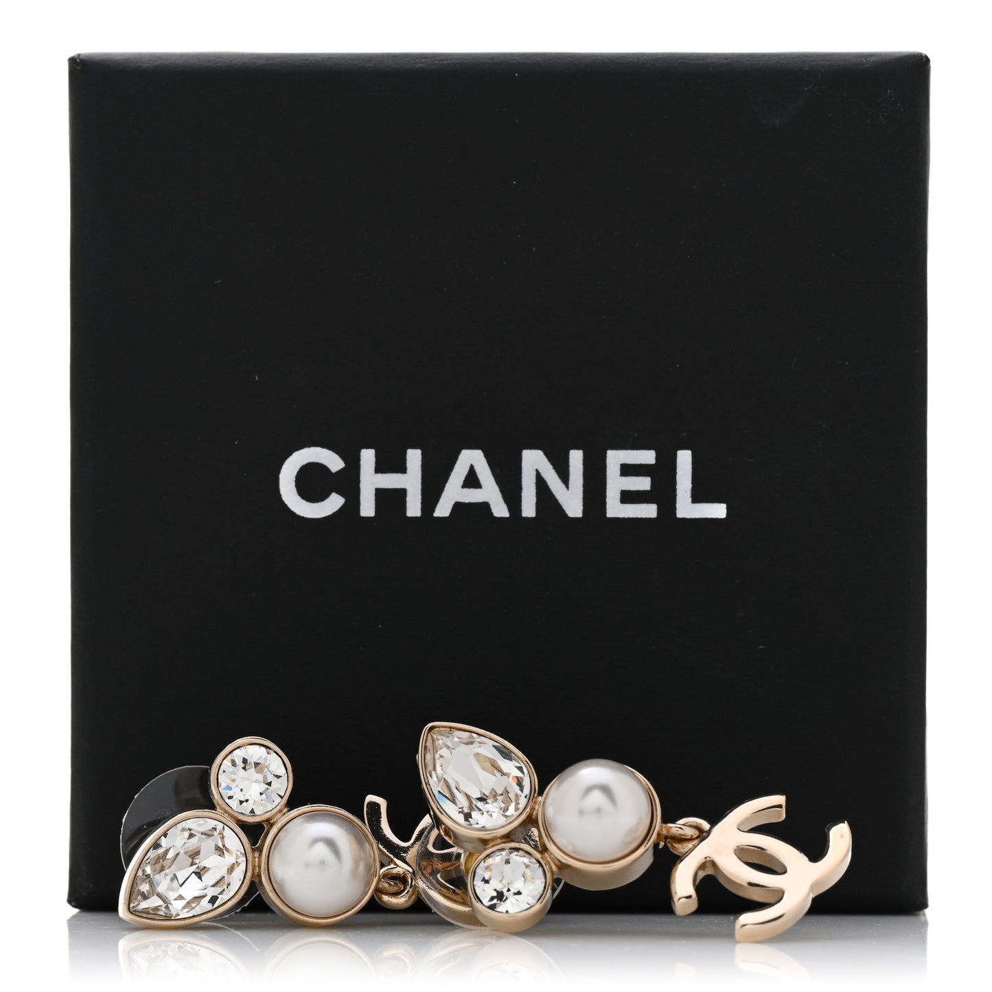 Pearl Crystal CC Drop Earrings Gold