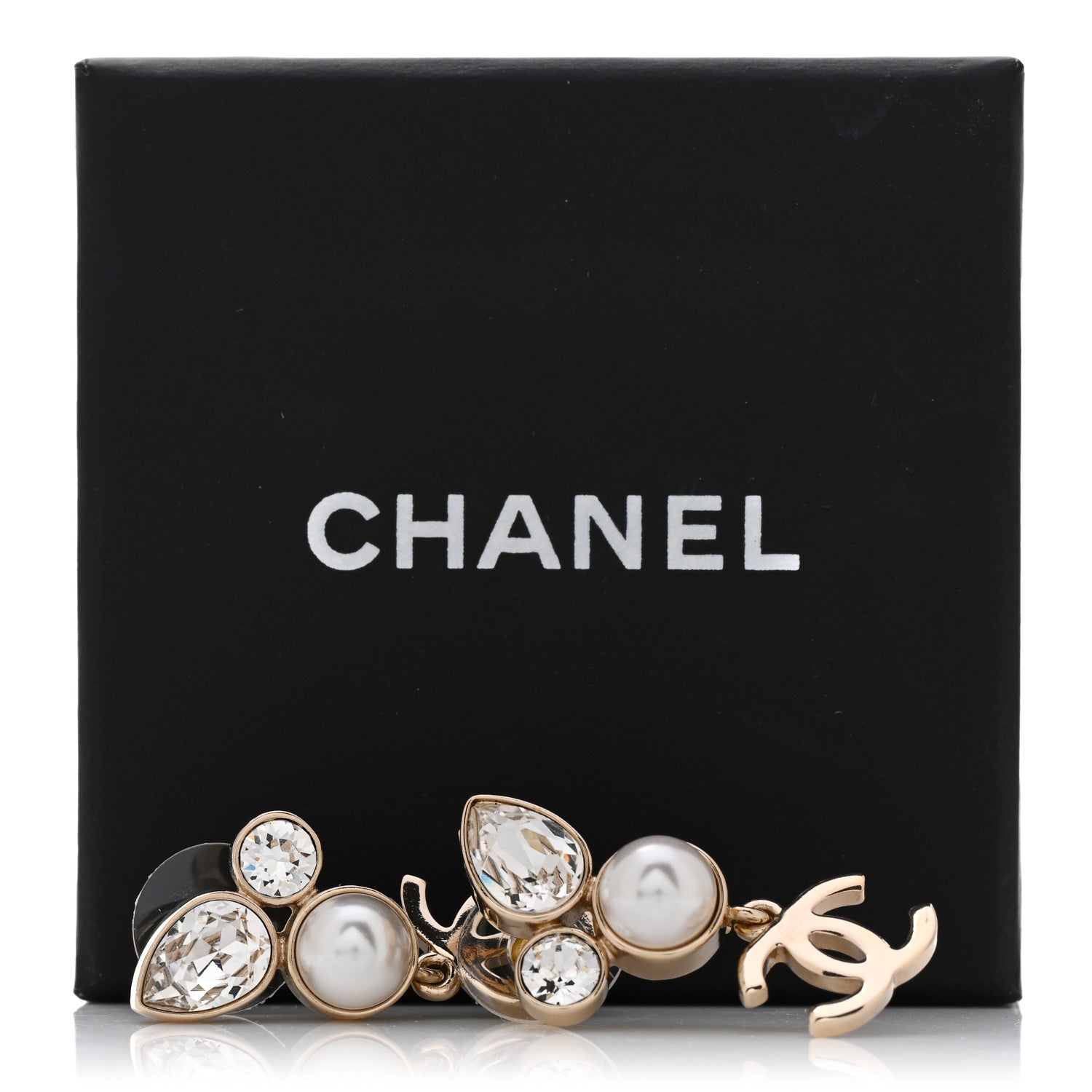 Chanel Pearl Crystal CC Drop Earrings Gold 5 of 5