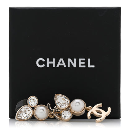 Chanel Pearl Crystal CC Drop Earrings Gold 5 of 5