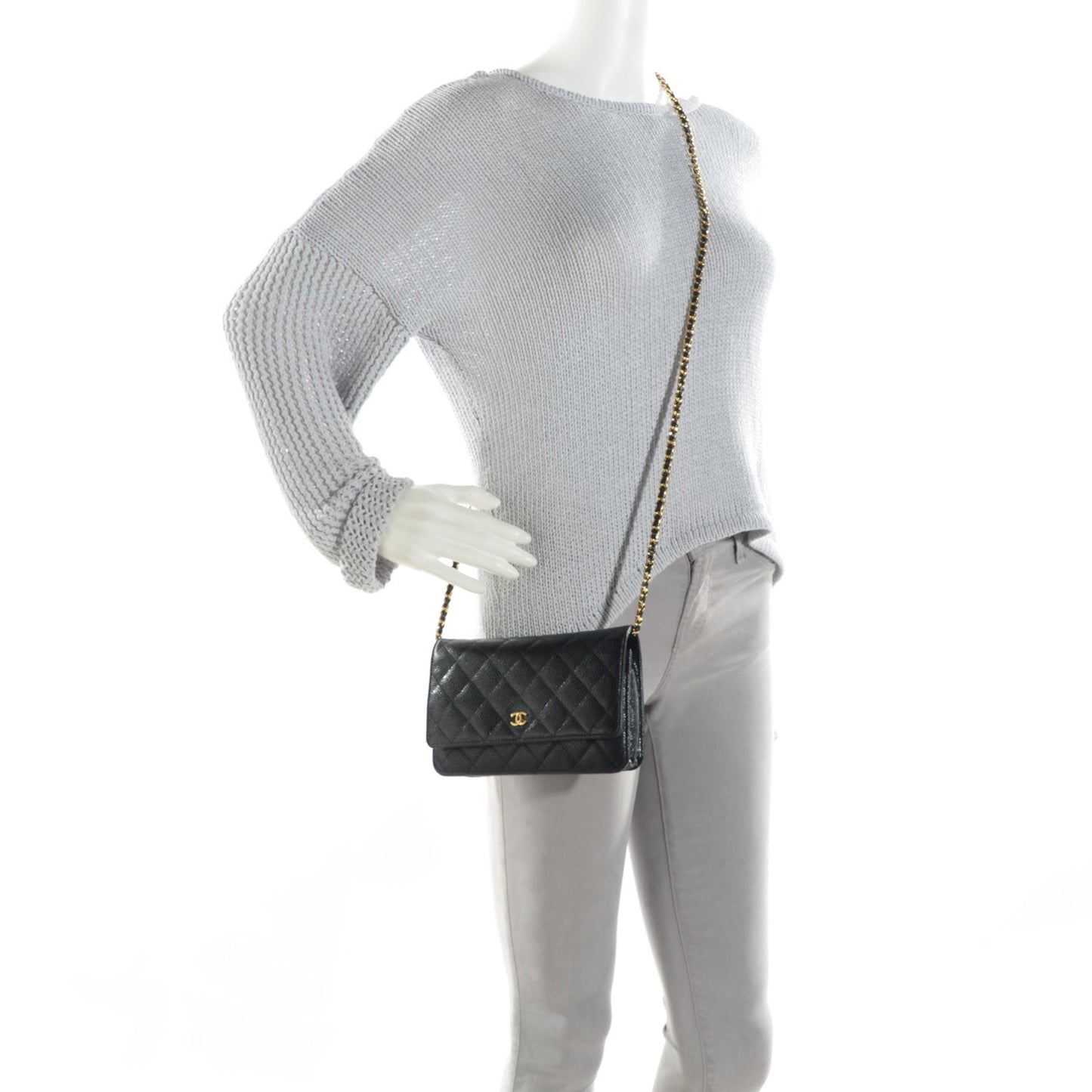 Caviar Quilted Wallet On Chain WOC Black