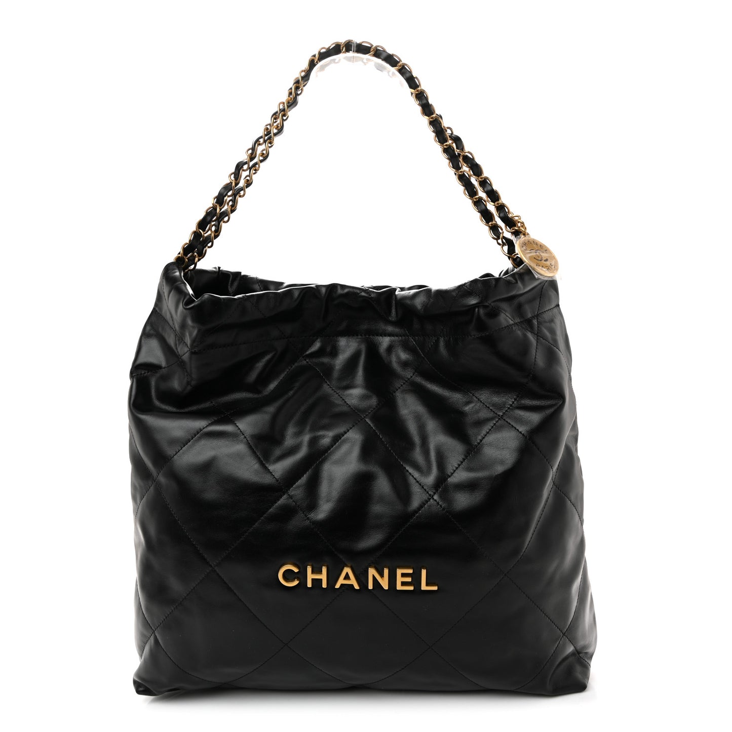Shiny Calfskin Quilted Chanel 22 Black