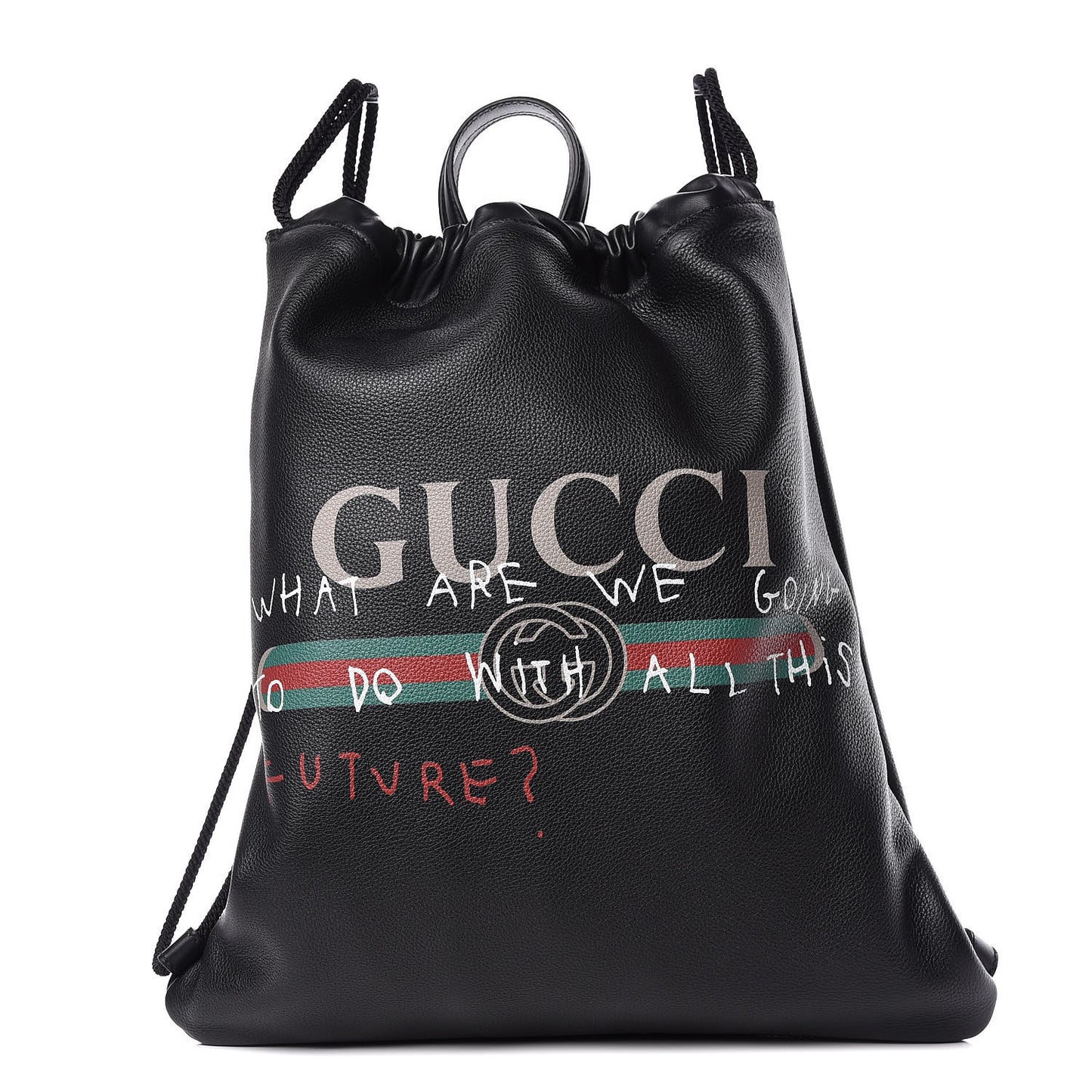 Calfskin Coco Capitan Logo Drawstring Backpack Black