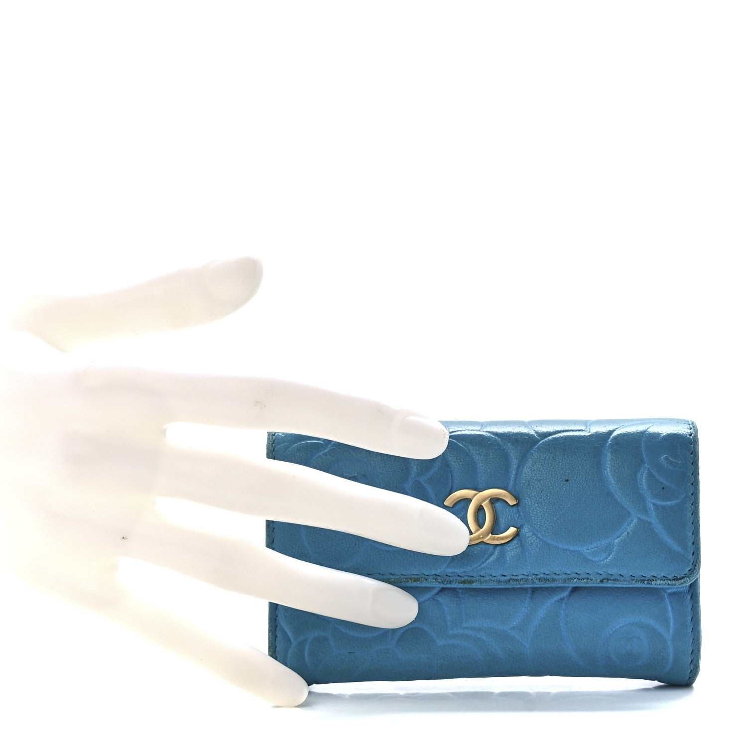 Chanel Lambskin Camellia Embossed Flap Card Holder Blue 2 of 13