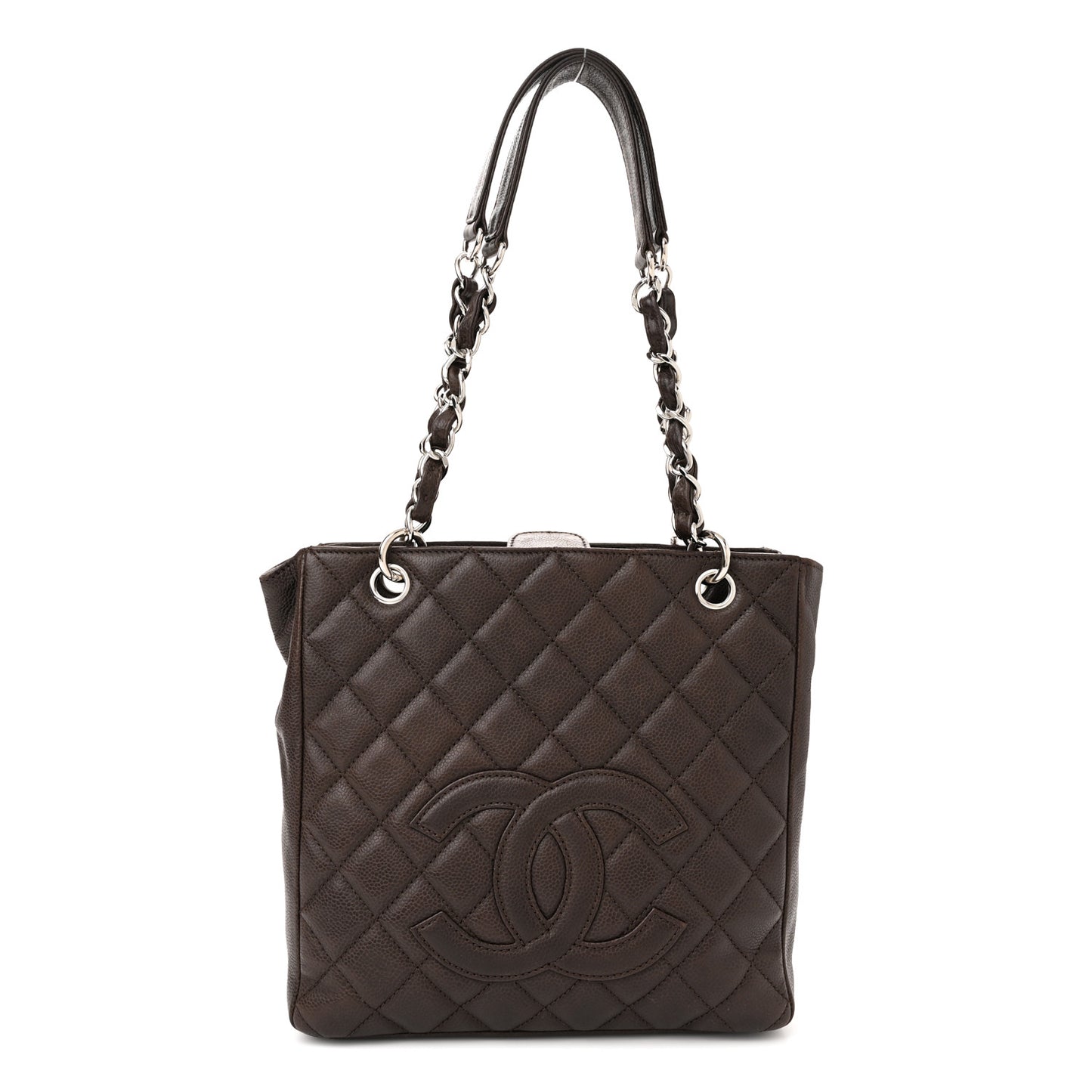 Caviar Quilted Petit Shopping Tote PST Dark Brown Brown