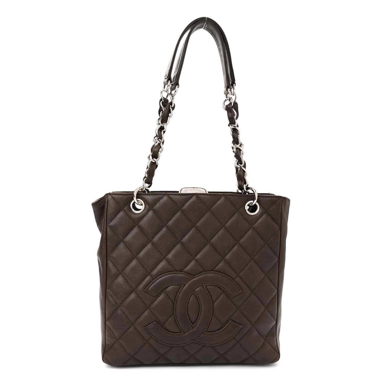 Chanel Caviar Quilted Petit Shopping Tote PST Dark Brown Brown 1 of 15