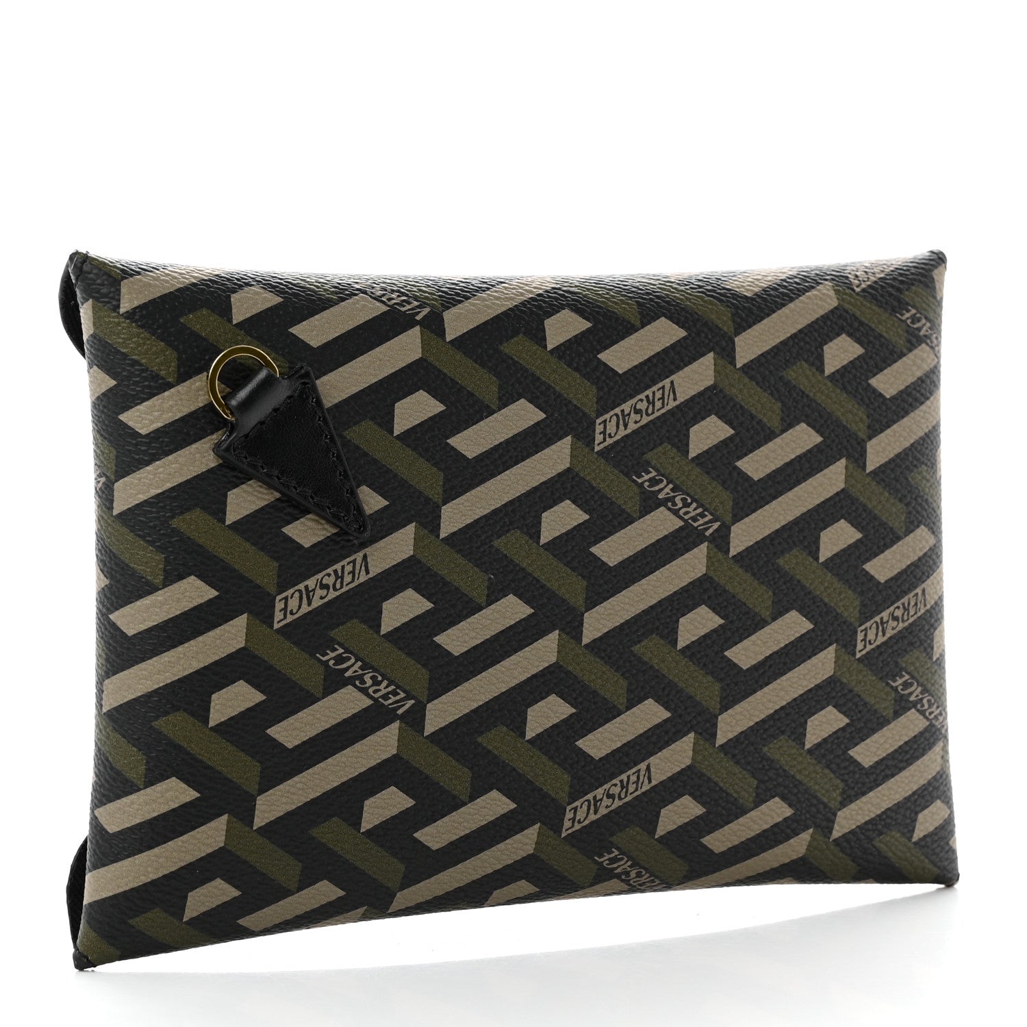 Versace Coated Canvas Calfskin LA Greca Envelope Pouch Black Green Beige 3 of 6