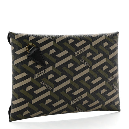 Versace Coated Canvas Calfskin LA Greca Envelope Pouch Black Green Beige 3 of 6