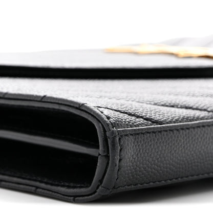 Saint Laurent Grain De Poudre Matelasse Chevron Monogram Chain Wallet Black 15 of 27