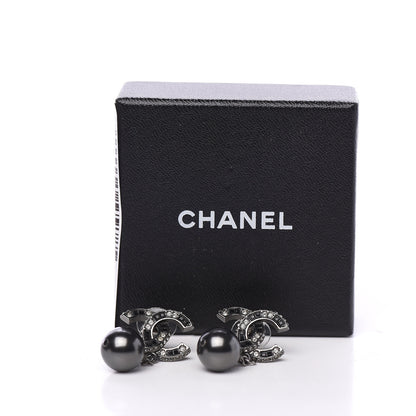 Chanel Baguette Crystal Pearl CC Drop Earrings Silver Black 5 of 5