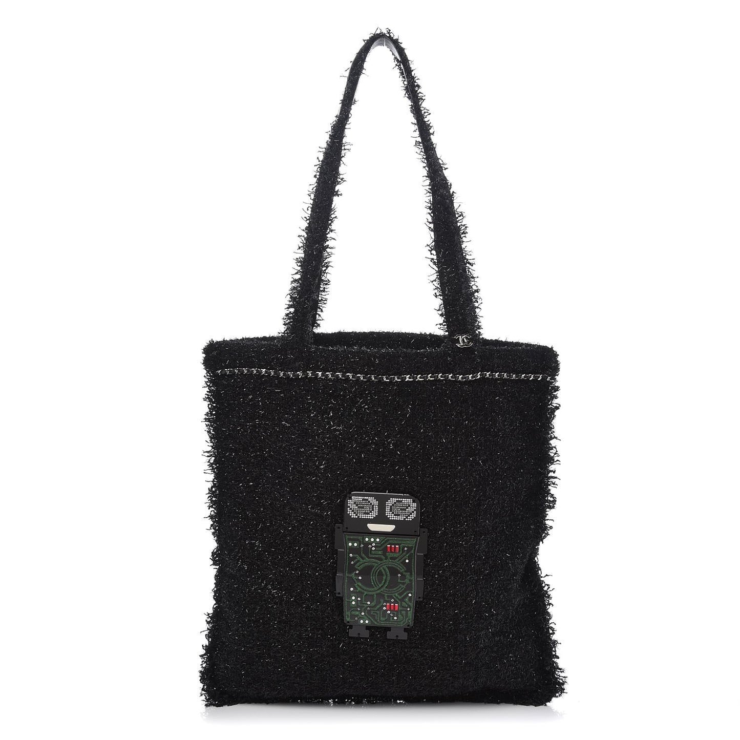 Tweed Resin Strass Large Robot Shopping Bag Black
