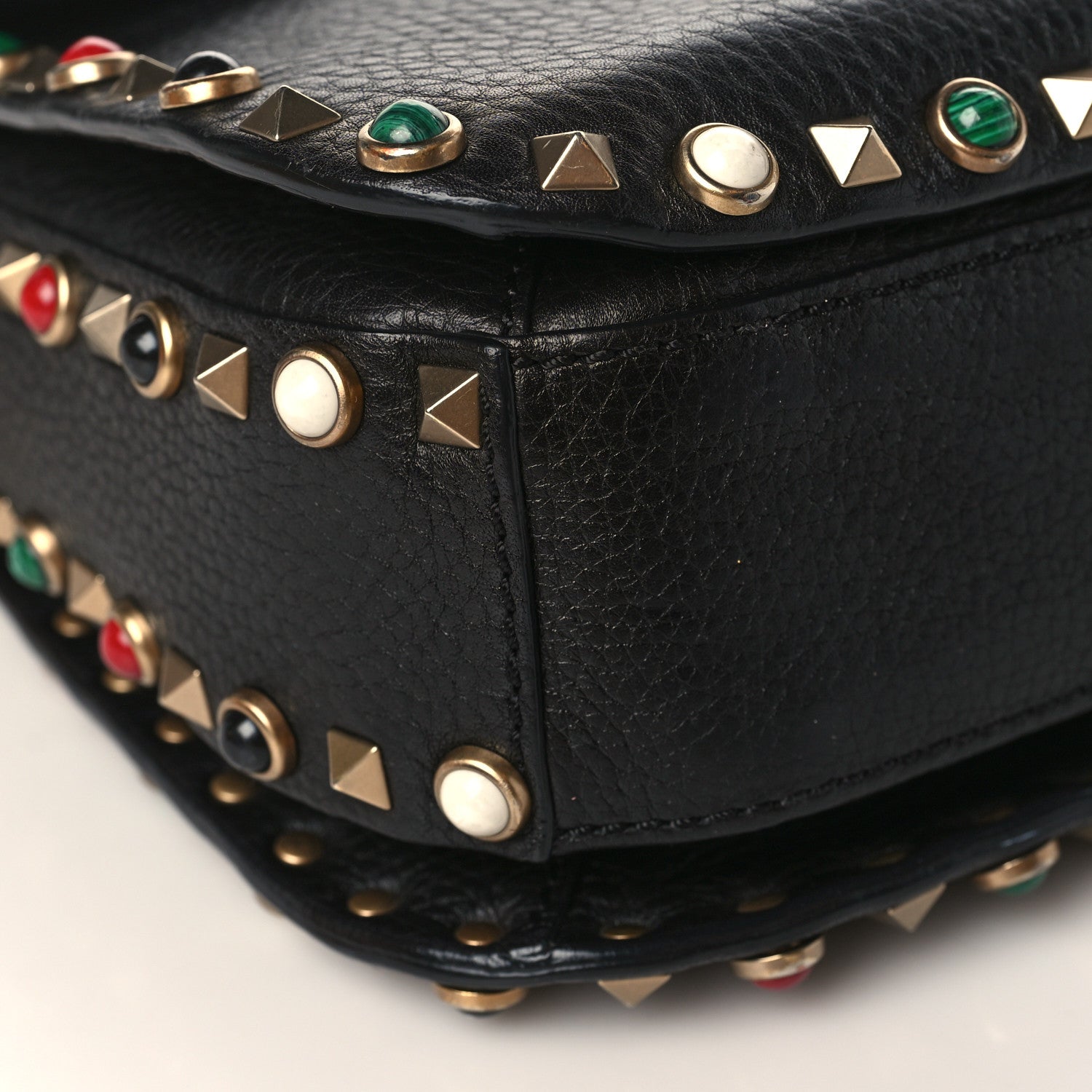 Valentino Garavani Pebbled Calfskin Medium Rockstud Rolling Flap Saddle Bag Black 8 of 9