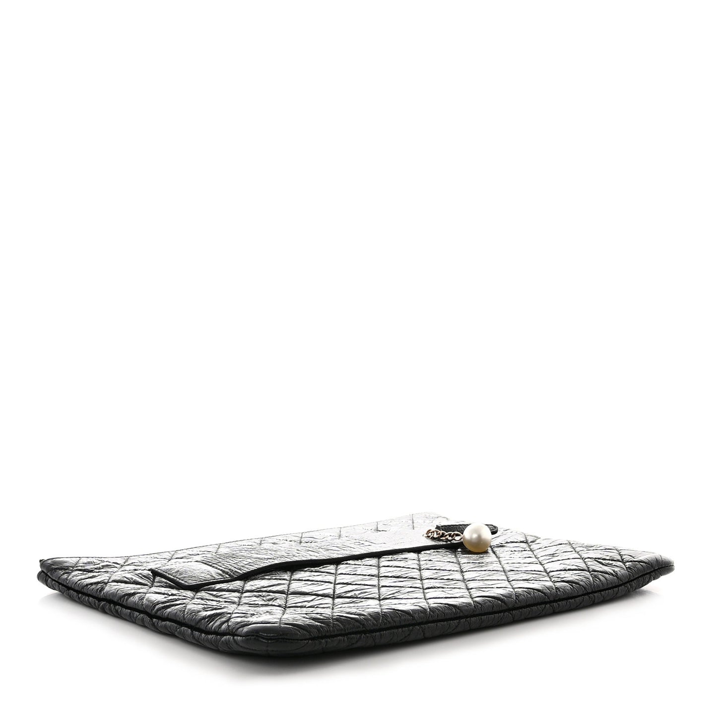 Shiny Crumpled Calfskin Quilted Medium Night by the C Pouch Clutch Black