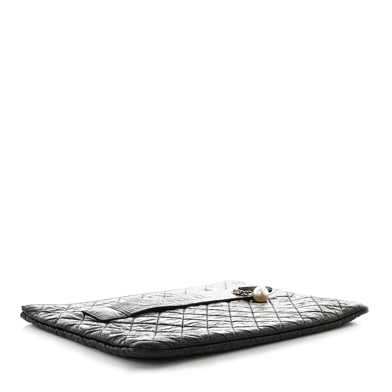 Chanel Shiny Crumpled Calfskin Quilted Medium Night by the C Pouch Clutch Black 4 of 8