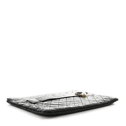Chanel Shiny Crumpled Calfskin Quilted Medium Night by the C Pouch Clutch Black 4 of 8