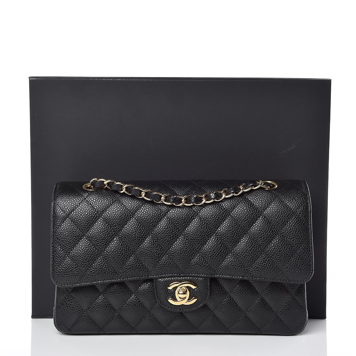 Caviar Quilted Medium Double Flap Black