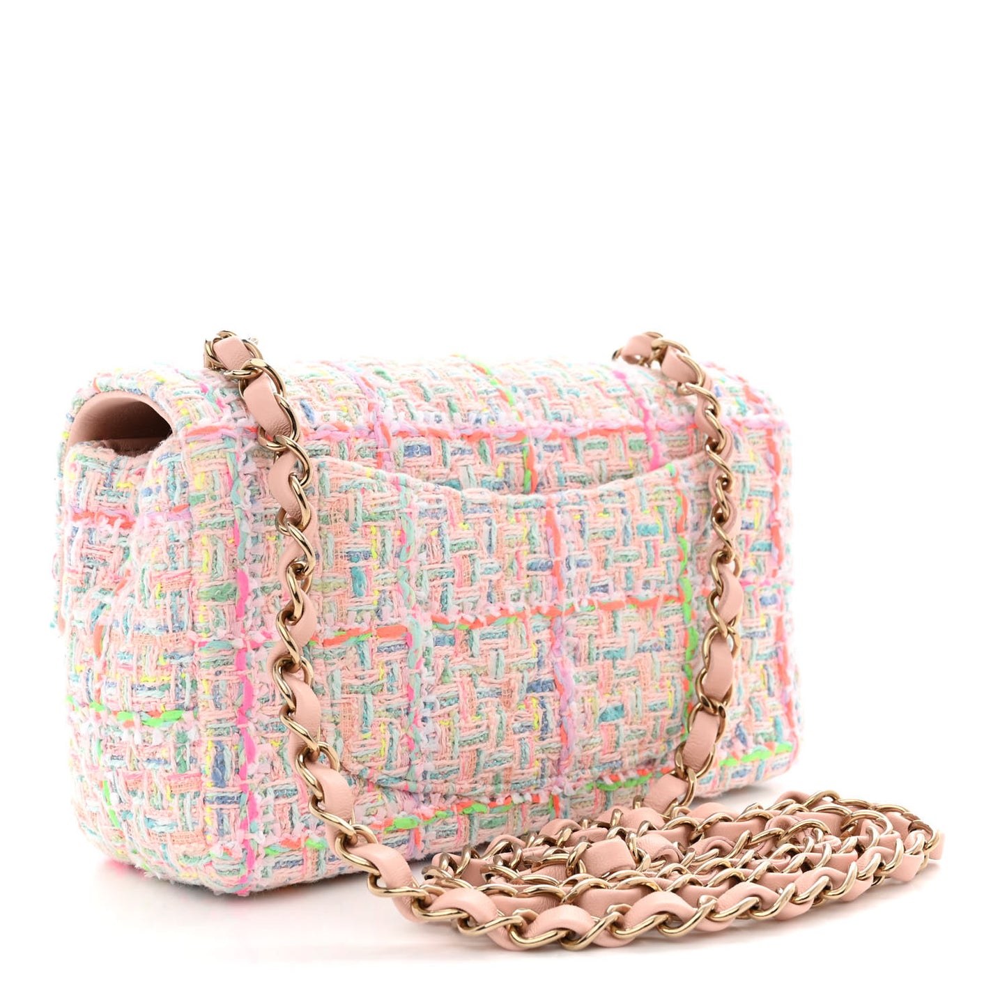 Tweed Quilted Mini Rectangular Flap Pink Green Orange Purple