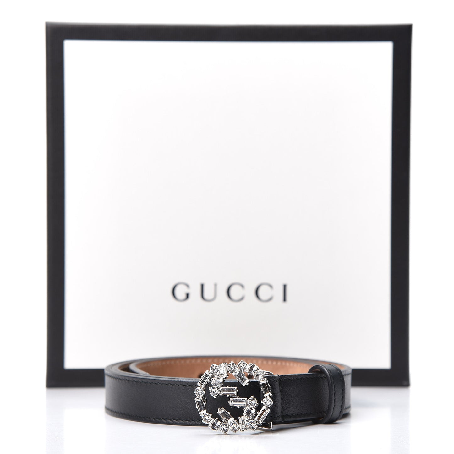 Calfskin Crystal Interlocking G Belt 80 32 Black