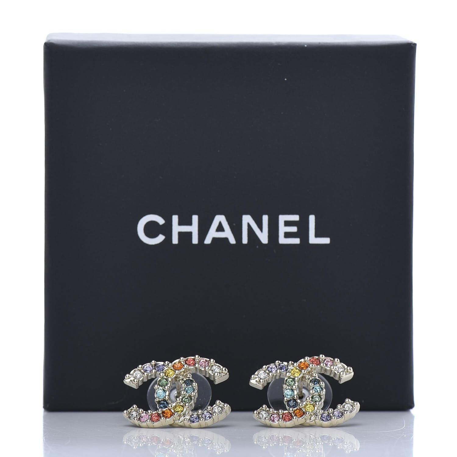 Chanel Crystal Over The Rainbow CC Earrings Gold Multicolor 5 of 5