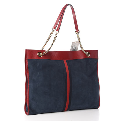 Gucci Suede Calfskin Large Rajah Chain Tote New Blue Romantic Cherry 2 of 9