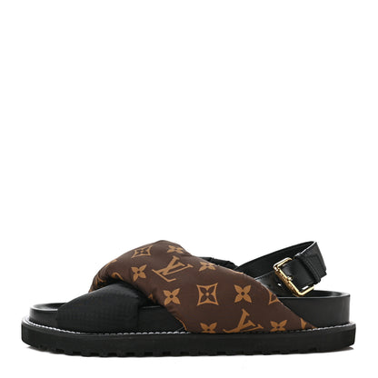 Louis Vuitton Calfskin Padded Nylon Monogram Paseo Flat Comfort Sandals 41 Black 1 of 8