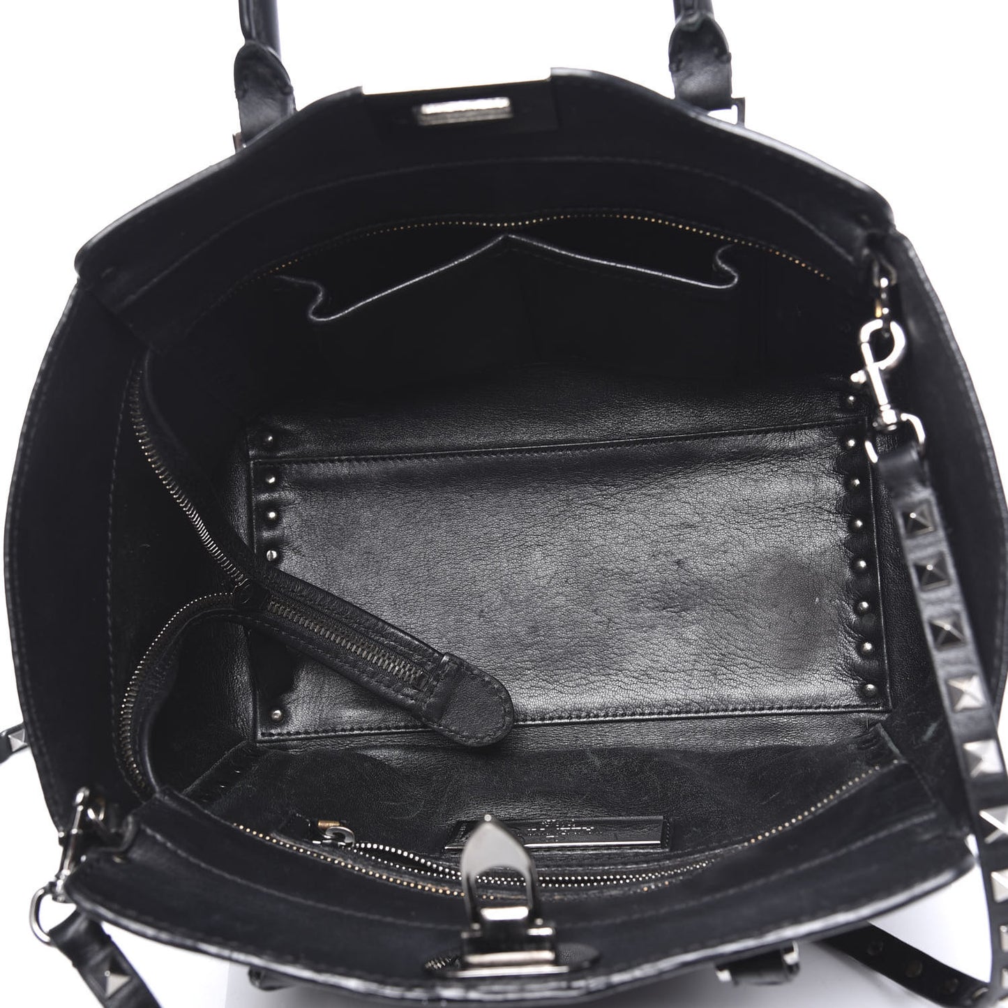 Vitello Small Rockstud Double Handle Tote Black