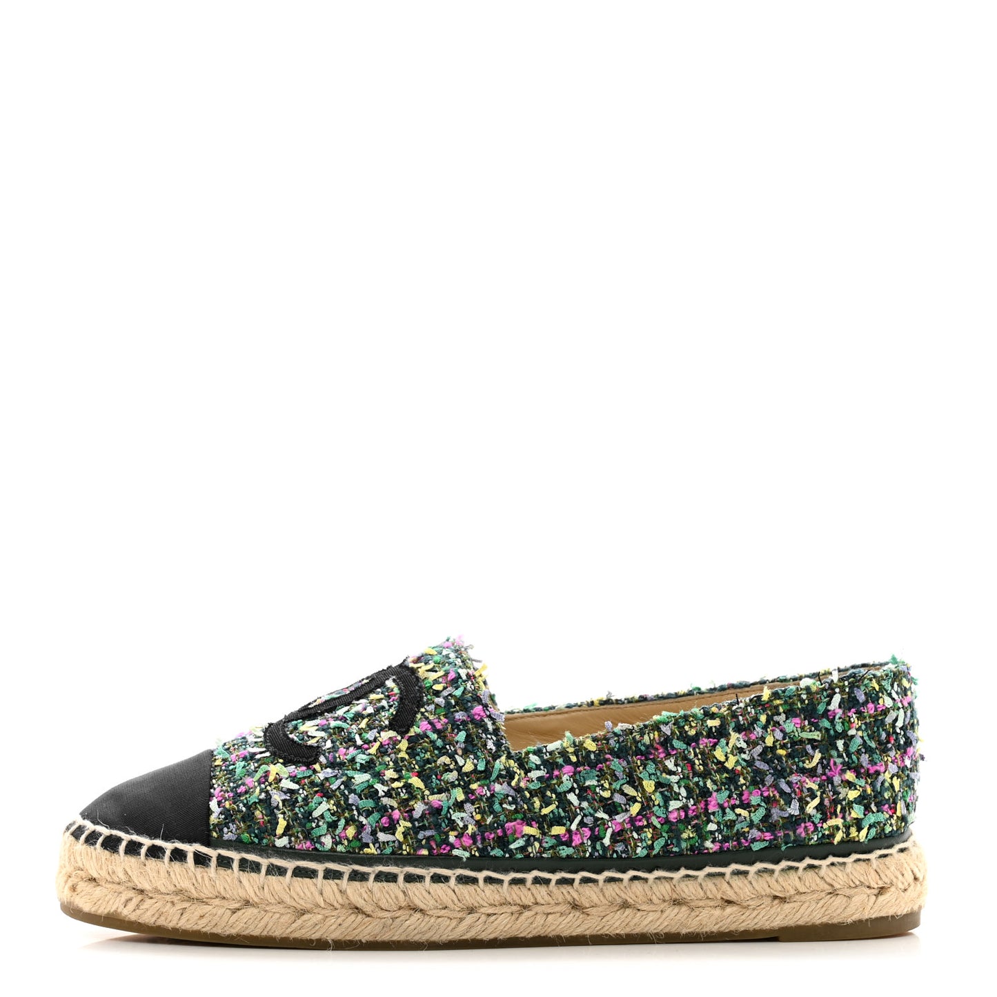 Tweed Grosgrain CC Espadrilles 40 Green Pink Yellow Black