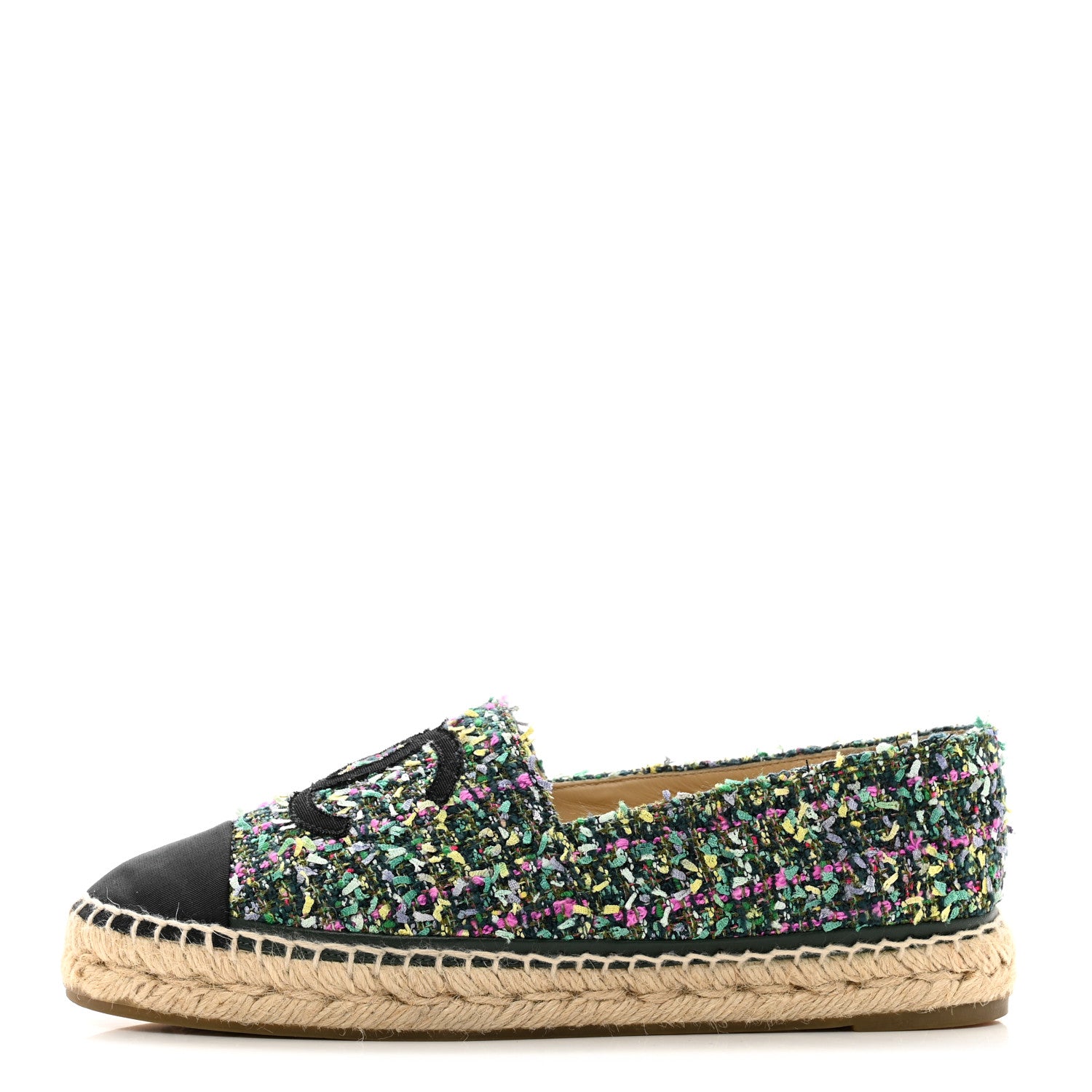 Chanel Tweed Grosgrain CC Espadrilles 40 Green Pink Yellow Black 1 of 9