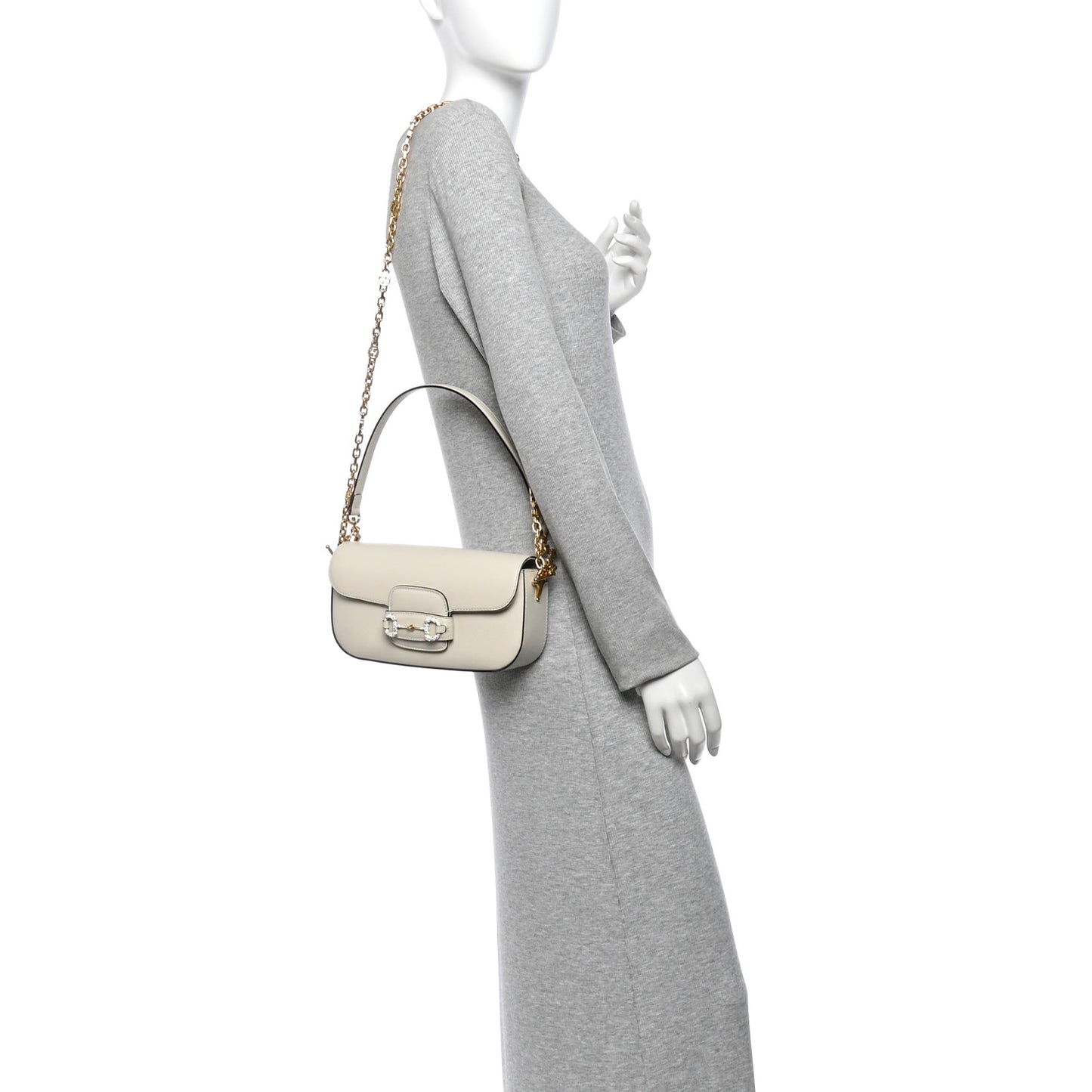 Azalea Calfskin Crystal Small Horsebit 1955 Chain Shoulder Bag White