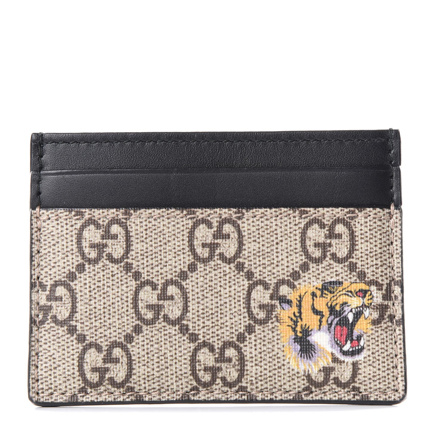GG Supreme Monogram Tiger Print Card Holder Black
