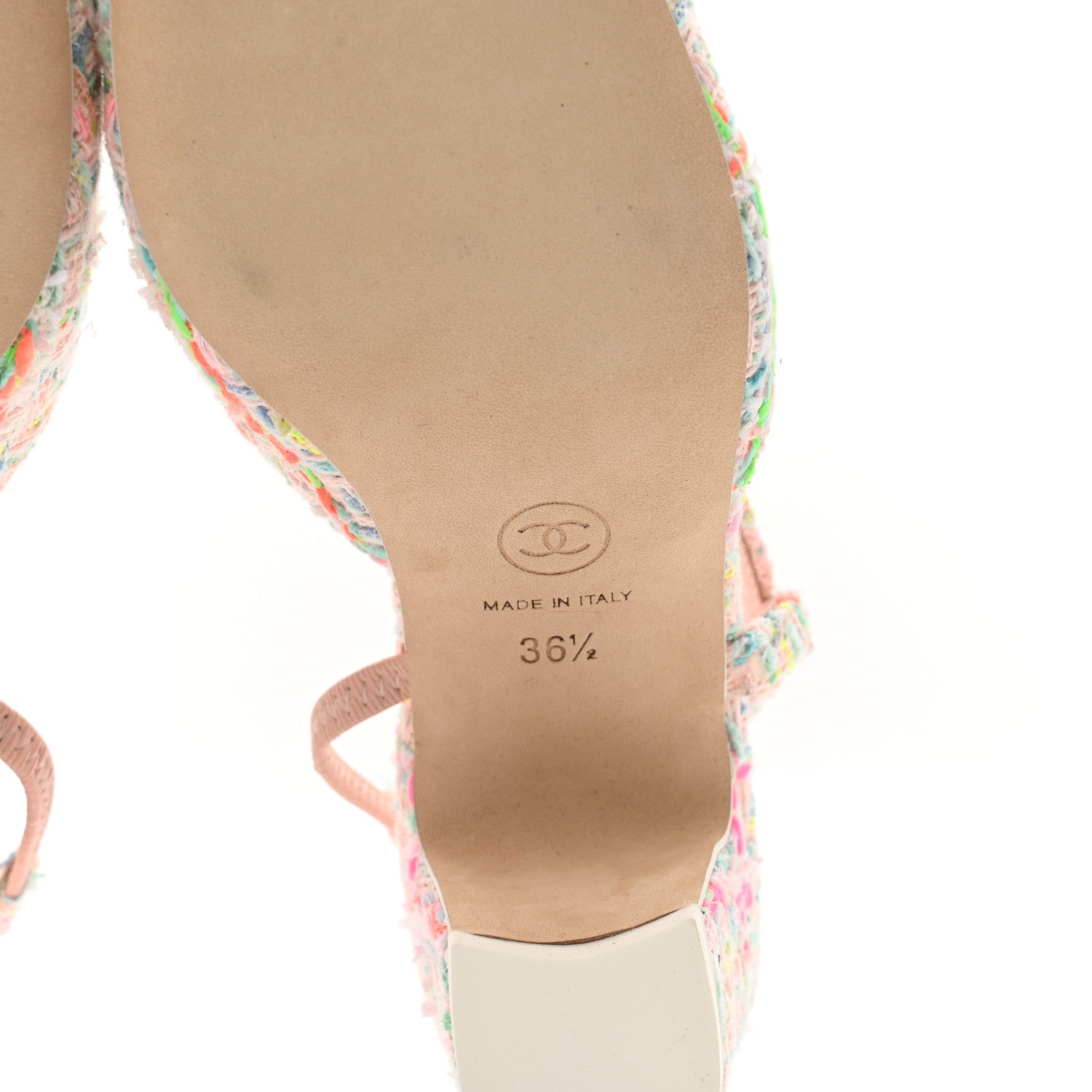 Chanel Tweed Lambskin Cap Toe CC Slingback Pumps 36.5 Pink White 6 of 8