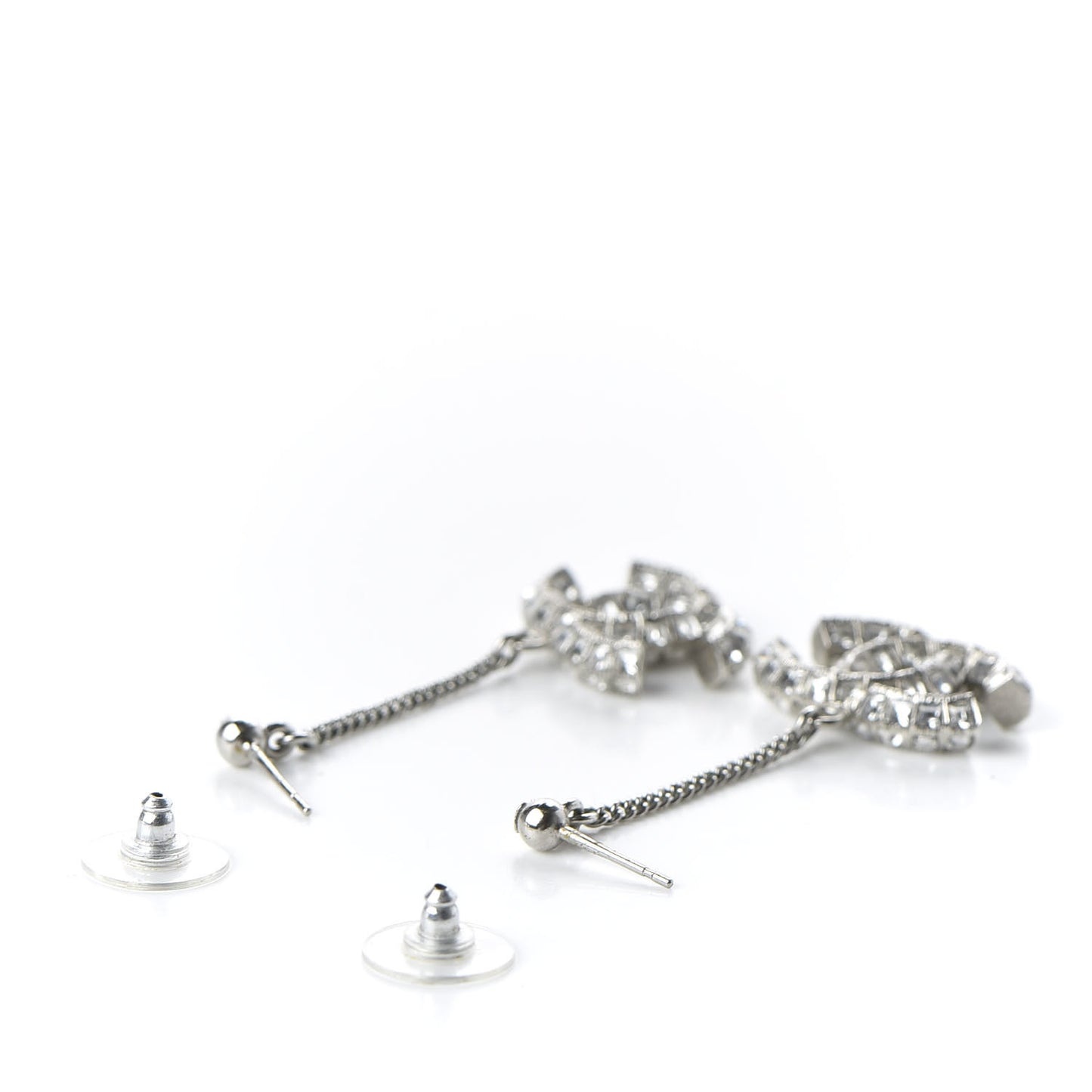 Baguette Crystal CC Drop Earrings Silver